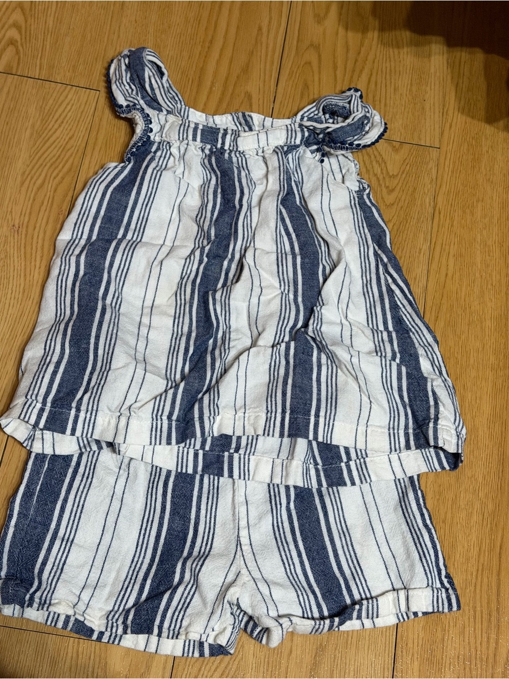 Striped Navy and White Girls' Shorts Set carters 5t linen blend